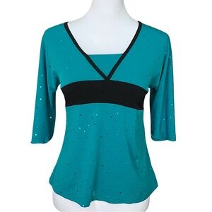 Vintage Y2K Teal Black Tie Empire Waist Babydoll Top. XS/S. Fairy Girlhoodcore